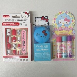 the CRÈME shop “Hello Kitty” Press-On Nails, Macaron Lip Balm, & Lip Smacker Set